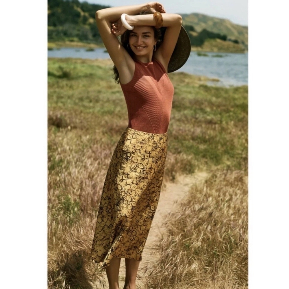 Current Air Harmony Metallic Snake Print Midi Slip Skirt